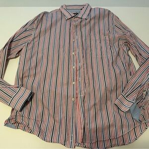 Hart Schaffner Marx Men’s XXL Red Blue Striped Button Down Dress Shirt